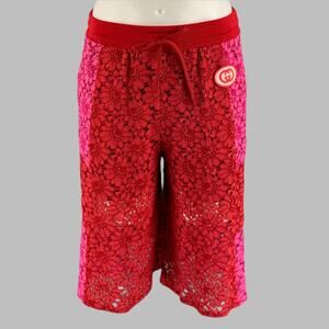 GUCCI Size XS Red Pink Floral Viscose Lace Up Shorts